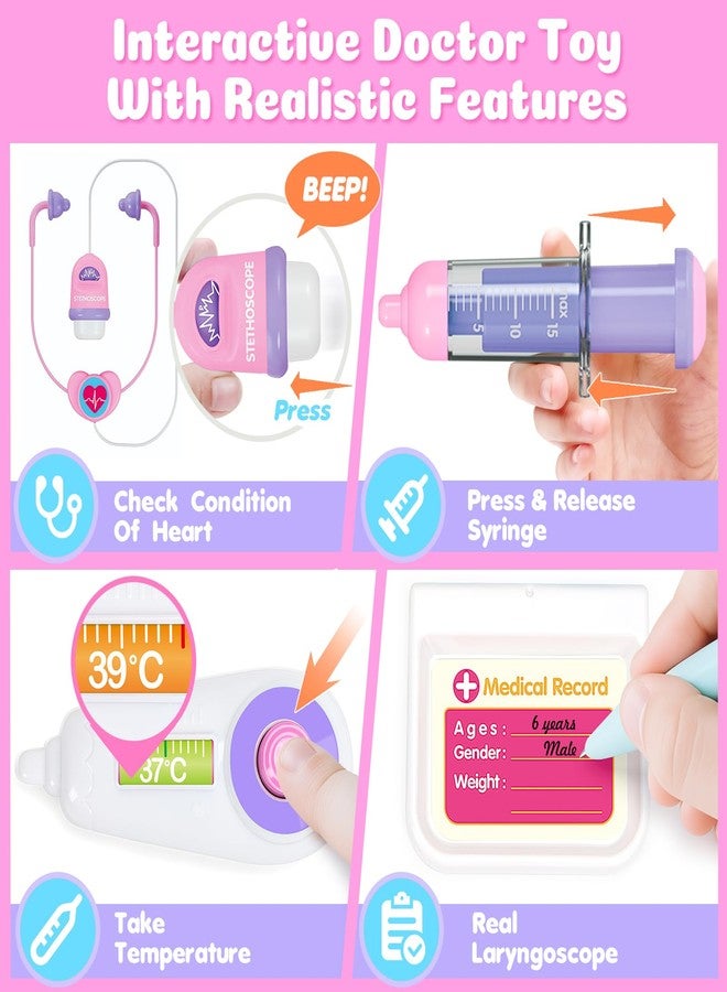 BainGesk Doctor Kit for Girls 1 Years Old, Doctor Tablet with Music & Sound, Pretend Play Doctor Set with Stethoscope, Doctor Dress Up Gifts for Kids Toddlers Ages 1, 2, 3 Years Old - Image 4